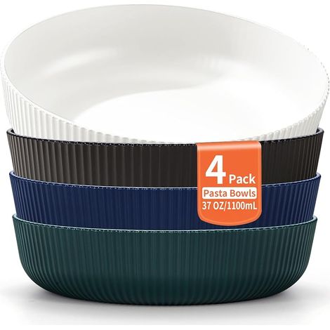4er-Set Pastaschüsseln (1100 ml) – Große, bruchsichere Kunststoffschüsseln für Suppe/Salat/Obst, geeignet für Zuhause/Restaurant/Outdoor/Picknick/Camping (1/5)