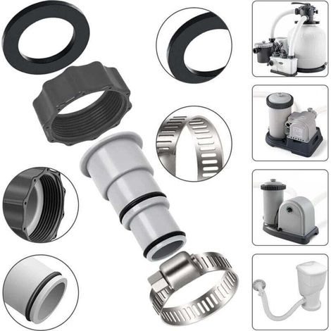 Adaptateur de Tuyau - Raccord Piscine 32 mm vers 38 mm - Filetage 1 1/2 Pouces - Plastique PC et Joint Caoutchouc - Lot de 2 (1/4)