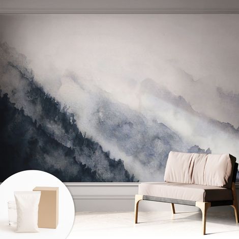Papier peint intissé pour salon chambre à coucher peint imprimé Installation facile - Colle incluse gratuite Brume de montagne 312x219 cm (1/5)
