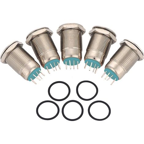 Lot de 5 interrupteurs à bouton-poussoir étanches en métal, 12 mm, 2 A/36 V, avec LED bleue (1/5)