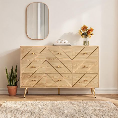 Commode à 9 tiroirs 120 x 39 x 80 cm naturel et acier (1/5)
