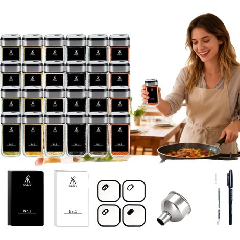 Juego de botes para especias, almacenamiento hermético, dosificador ajustable, 24 piezas. (1/2)