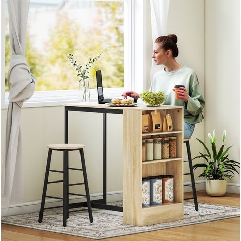 Bartisch mit 2 Hockern, Stauraum, 91 x 49 x 91 cm, Schwarz HAVRYA (1/5)
