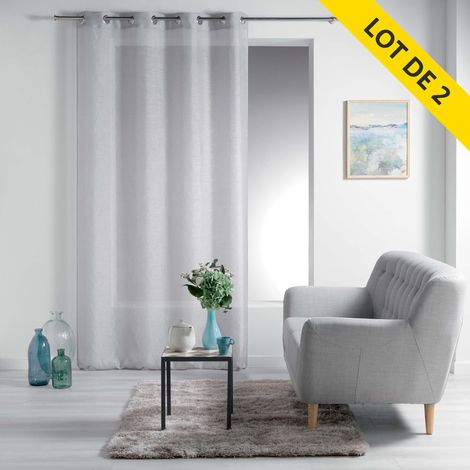 Lot de 2 voilages à oeillets 140 x 240 cm voile sablé rayé Esther Gris