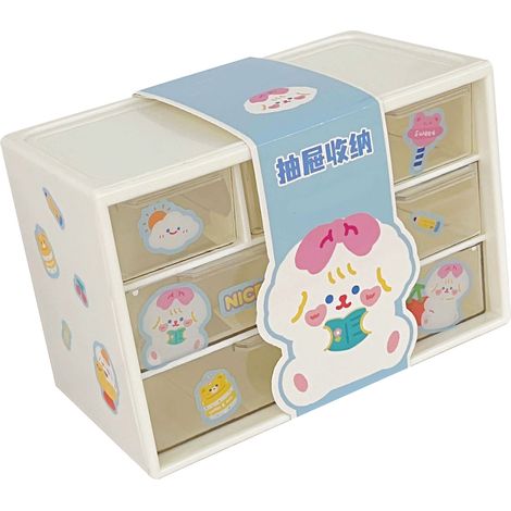 Range-bureau 6 tiroirs plastique empilable 3 niveaux boîte de rangement fournitures blanc maison dortoir bureau (1/5)