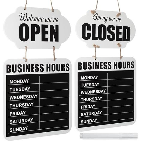 Hanging Picture Business Hours Sign Open Closed Wooden Welcome Boards Double Sided Restaurant Door Sign with Erasable Pen for Cafe Florist Shop (White) (1/5)