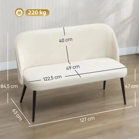 Canapé deux places moderne — Design rembourré doté d'une structure combinant métal et bois, avec un revêtement en tissu à l'aspect velours — Beige. (1/4)