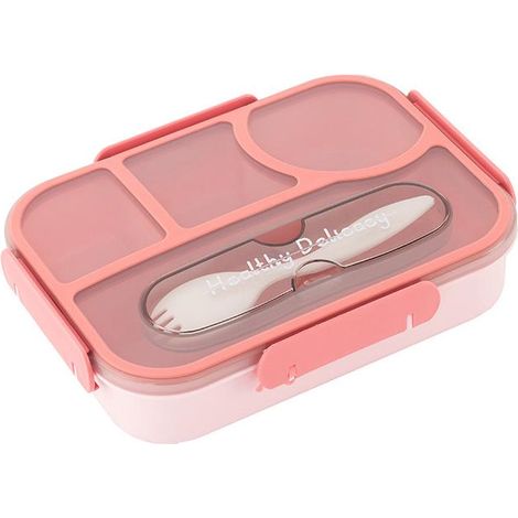 Unterteilte, auslaufsichere Lunchbox – 4-seitig verschließbarer Lunchbehälter mit integriertem Besteckhalter, stapelbare Aufbewahrungsbox für Erwachsene