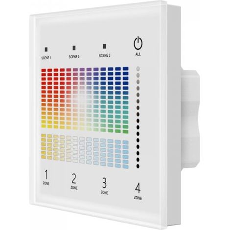 Pannello Touch Master DALI 5 Canali, Alimentatore Bus Integrato, 16VDC Max 100mA, 4 Zone 3 Scene 4 Indirizzi, Touch Slider, 5 In 1 Per DIM CCT RGB RGBW RGB+CCT, 86X86mm Per Scatola 502