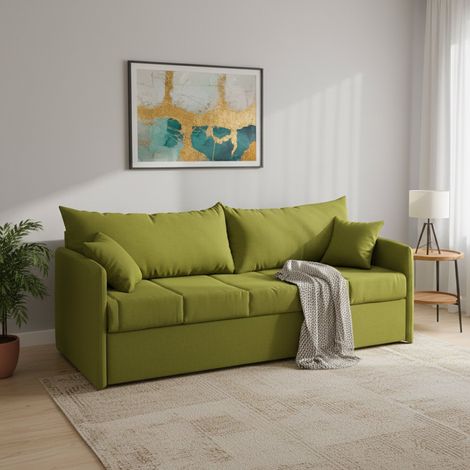 Divano Letto 3 Posti Avellana, Sfoderabile, Lavabile Made in Italy, Idrorepellente Letto Estraibile, 205x86 cm Verde (1/5)