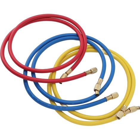 3pcs 150cm Refrigerant Charging Hose Air Conditioner Charging Hose 1/4in Fits for R12 R22 R502 Refrigerants Blue Red Yellow (1/5)