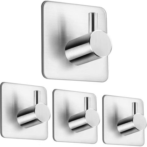 4 pièces porte-serviettes porte-serviettes crochet mural colle sans perçage pour salle de bain toilette cuisine bureau crochet carré - argent