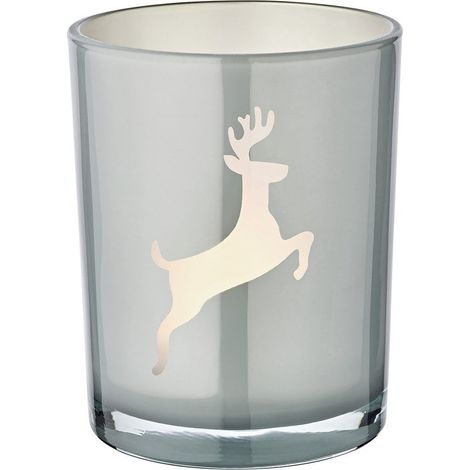 Lanterne Photophore Droite en Verre Cristal Motif Renne Gris et Blanc H13 cm - PANGIVO (1/5)