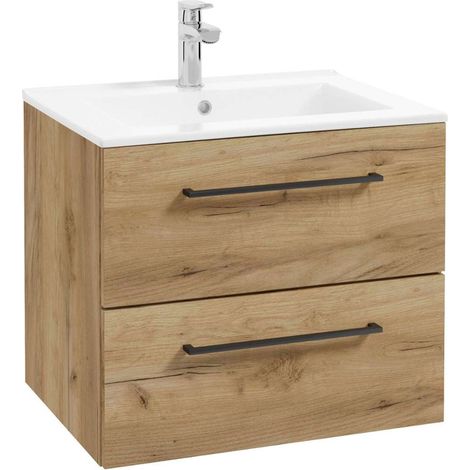 kielle Vega - Mobiletto con lavabo, 60x50x46 cm, 2 cassetti, rovere dorato 50018S61 (1/5)