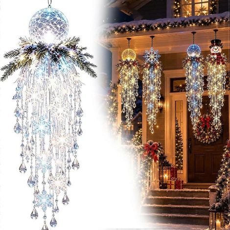 Guirlande lumineuse de Noël en cascade de cristaux, décoration suspendue 3D avec perles de cristal en cascade et lumière LED chaude pour décorer votre maison pendant les fêtes. (1/4)