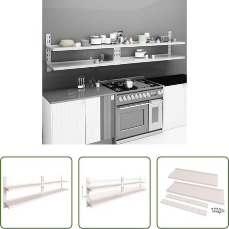 Edelstahl -  Schweberegale mit 2 Böden 2 Stk. Edelstahl 300x30 cm (1/5)