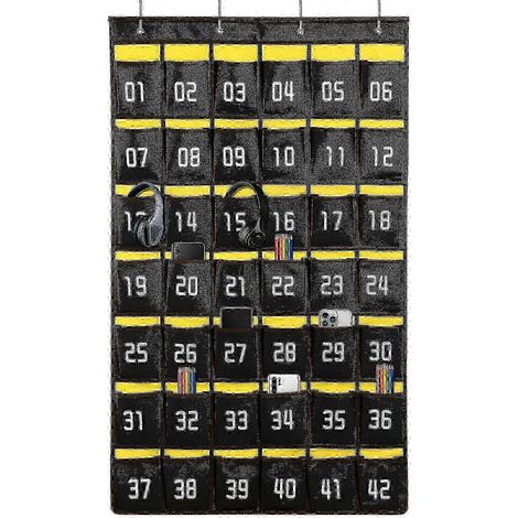 Porte-téléphone numéroté pour la classe, organiseur de calculatrice, à accrocher à la porte, tableau de poche scolaire à 42 poches (1/3)