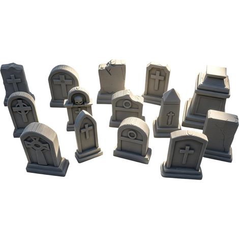 Décorations de pierre tombale de cimetière, ensemble miniature de 14 pièces pour terrain de jeu de table, accessoires de scène de cimetière à peindre imprimés en 3D, pièces d ' affichage gothiques, de (1/5)