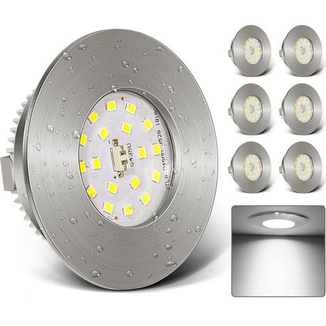 6W Spot Encastrable LED 230V - Spots LED Ultra Plats 6000K Blanc Froid - IP44 Trou Φ 60-65mm Spots de Plafond Pour Salle de Bain Cuisine Salon - Nickel Mat Lot de 6 (1/5)