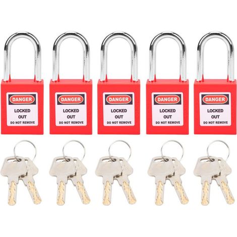 Verrous de sécurité LOTO 38 mm – Lot de 5 pièces en nylon PA renforcé et acier, isolation rouge pour logistique nucléaire (1/5)