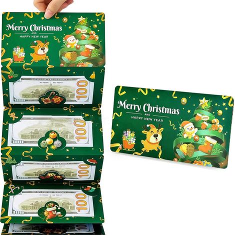 Enveloppe Cadeau De Noël - 8 Fentes Pour Billets Et Cartes-Cadeaux - Papier Premium - Rouge Vert Ou Bleu - 18 X 9,5 Cm - 1 Pièce (1/5)