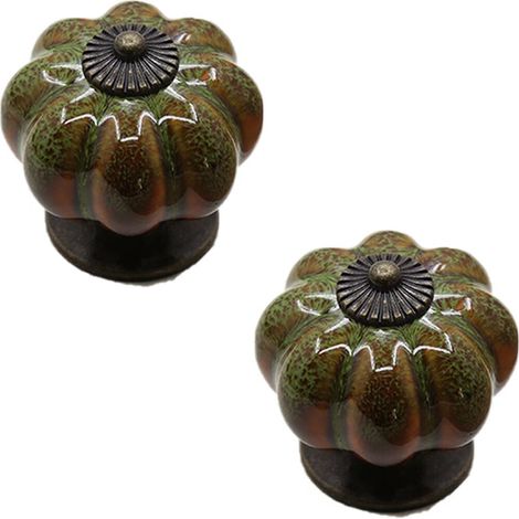 AIDUCHO Lot De 2 Poignées De Tiroir De Style Européen En Céramique Émaillée En Forme De Citrouille (Vert) (1/5)