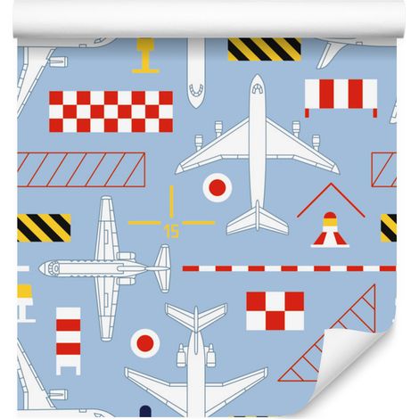 Carta da parati con disegni di aeroplani per soggiorno e camera da letto, 50x1000 cm (1/5)
