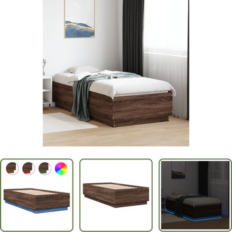 LED-Leuchten - Bettgestell mit LED Braun Eichen-Optik 75x190 cm Holzwerkstoff (1/5)