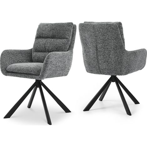 Bon Furni Chenilla Silla de comedor Gris Pizarra, Set de 2, giratoria 360°, con respaldo segmentado, reposabrazos y patas de metal robustas (1/5)