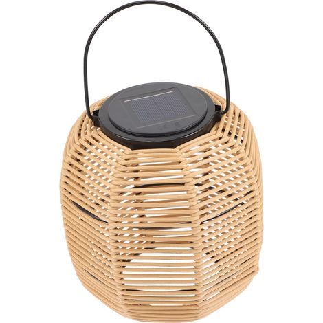 Maniglia per lanterna da patio in rattan con tavolo esterno da prato, luce solare a sospensione LED gialla per decorazione del paesaggio, lampada da giardino per matrimoni (1/4)