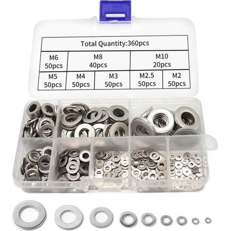 360 Pièces Rondelles Pour Gonds De Porte,Rondelle Inox，Rondelle De Blocage，Rondelles Metal，de Blocage pour Entretien Boulons à Vis Fixes Industriels (M2-M10) (1/5)