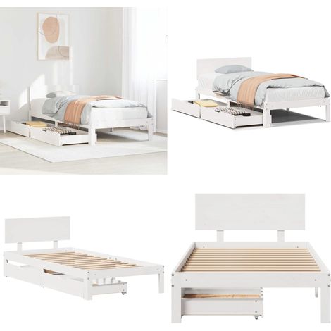 vidaXL Cadre de lit avec tiroirs sans matelas blanc 90x200 cm (1/5)