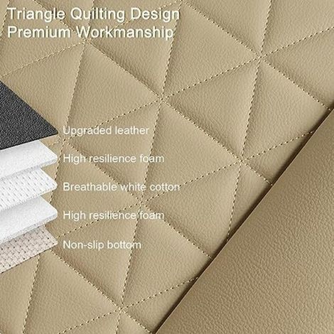 Housses de siège avant en similicuir, compatibles avec 90 % des voitures, motif matelassé triangulaire, 53 cm (L) x 52 cm (l) (1 paire - Beige) (1/4)