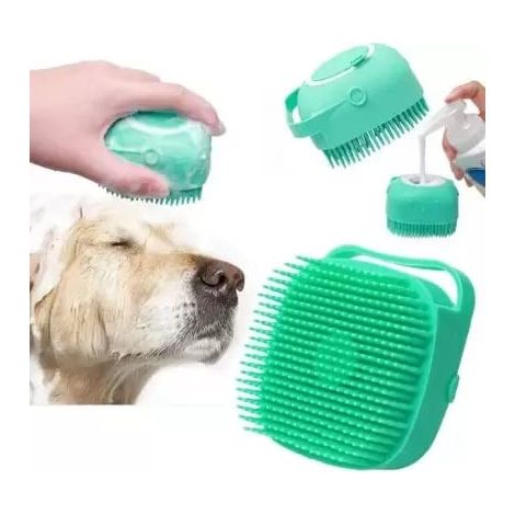 Brosses de bain en silicone souple pour chien - Distributeur de shampoing et de massage - Brosse de toilettage pour animaux de compagnie - VERT (1/5)