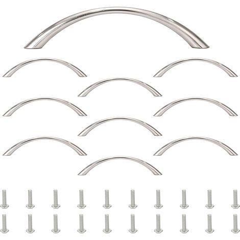 10 Poignée Meuble,Alliage D'aluminium,Courbée,Argent,Entraxe 96 Mm,Cuisine Armoire Tiroir