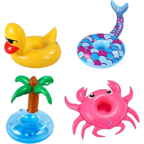 Porte Gobelets Gonflables Piscine 4 Pièces, Flotteurs Boissons Colorés, Supports Canettes et Verres pour Fête Piscine, Plage, Jardin, Bain et Accessoires Été (1/5)