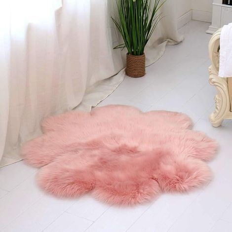 Tapis imitation peau de mouton synthétique, 45 x 45 cm, en fausse laine, doux et moelleux, rose. (1/5)