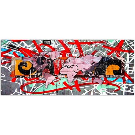 Tableau carte de graffiti monde - 70 x 25 cm (1/4)
