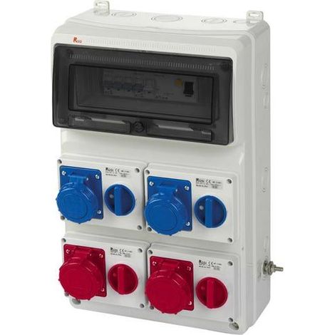 Quadro ASC fisso, 12KW 400V, IP65, 2 prese interbloccate 2P+T 16A e 2 prese 3P+T 16A, con magnetotermico, differenziale generale e pulsante di emergenza - Rosi 2202S