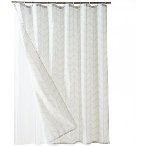 Rideau de douche à rayures jaunes, 180180CM, lavable en machine, épais, imperméable, convient aux baignoires de salle de bain. (1/5)