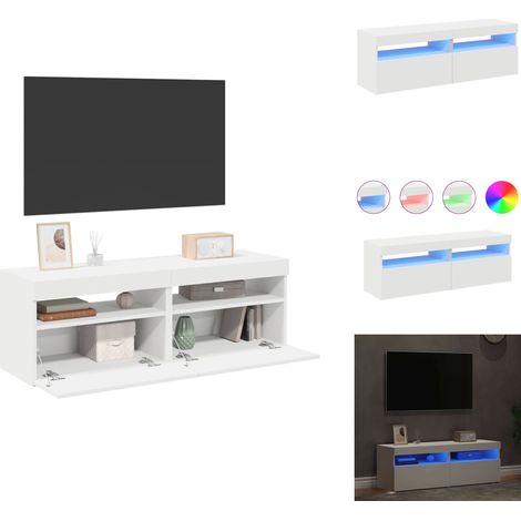 TV-Schränke mit LED-Leuchten 2 Stk. Weiß 60x35x40cm - TV Schrank - Holzschrank - Weißer TV Stand - Regal Mit Beleuchtung - LED TV Möbel (1/5)
