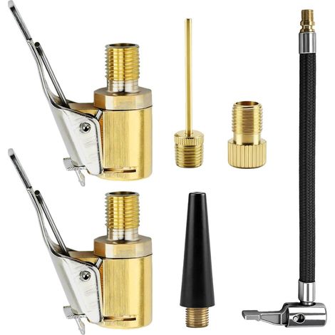 6 Pièce Kit Adaptateurs de Valve,Embout Gonfleur Pneus Voiture,20cm Gonfleur Pneu d'Extension,8mm Adaptateur Gonflage Pneu Velo,Embout de Gonflage avec Raccord Rapide Air Comprimé pour Vélo,Moto (1/5)