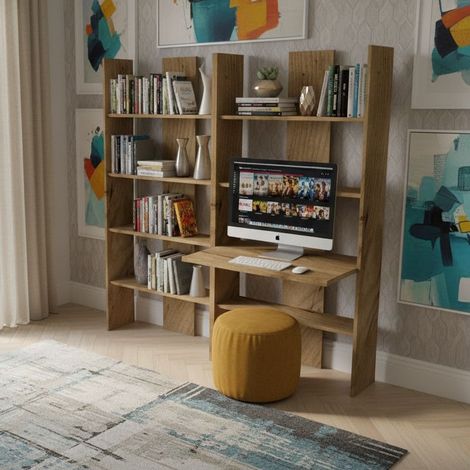 Libreria con scrivania integrata - Ideale per studio, cameretta o soggiorno - Quercia