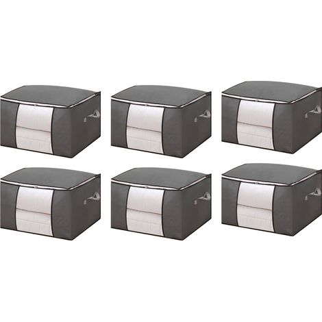 Sacs de rangement vêtements en tissu non tissé pliables bac organisation couvertures penderie avec fenêtre transparente poignée renforcée pour vêtements literie 6 pièces gris (1/3)