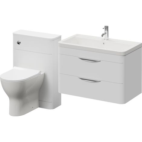 Oslo Gloss White 1350mm Wall Mounted Vanity Unit Toilet Suite with Anya Basin - 1350mm - Oslo Standard HandleWith Jubilee Toilet Pan and Seat