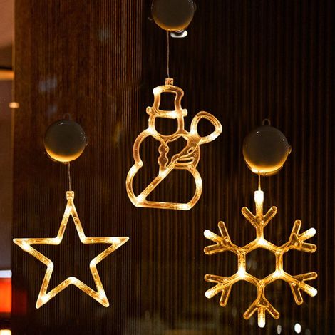Ensemble de décorations de Noël (3 pièces), guirlande lumineuse de Noël à ventouse, guirlande lumineuse de Noël à piles (1/5)