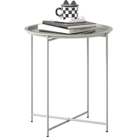 Outsunny 46cm Round Garden Table Side Table with Removable Tray, White