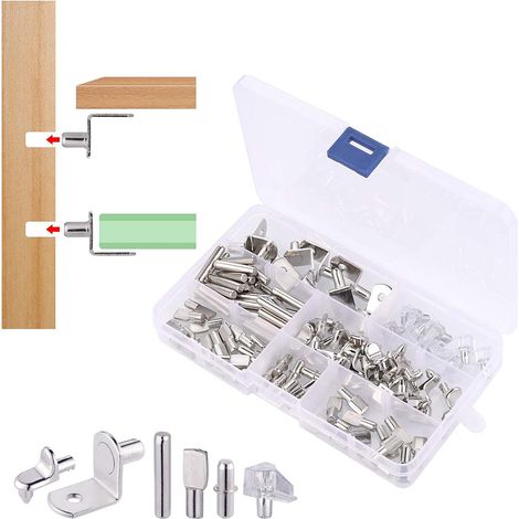 130Pcs 6 Styles Cheville de Support d'Etagère, Goupille de Support d'Etagère en Métal, Taquets pour Etagères Chevilles pour Etagères d'Armoires de Cuisine, Consoles de Cabinet, Argent (1/5)