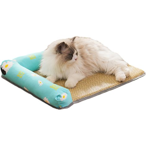 Tapis rafraîchissant d'été pour animaux de compagnie, lit-canapé durable pour chien et chat, lit confortable et frais en rotin pour chiot et chat avec fond antidérapant (1/5)