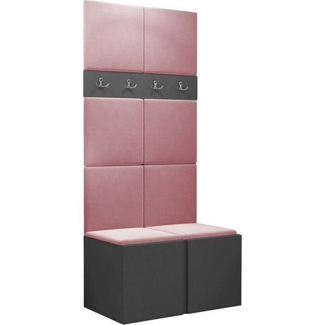 Meuble d'entrée Pinis IV, Graphite, 186x84x46cm, Stratifié, Tissu, À poser, Murale